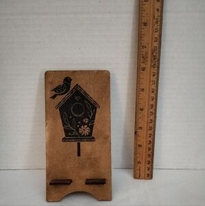 Wooden Phone Stand with Birdhouse Design Chalk Couture